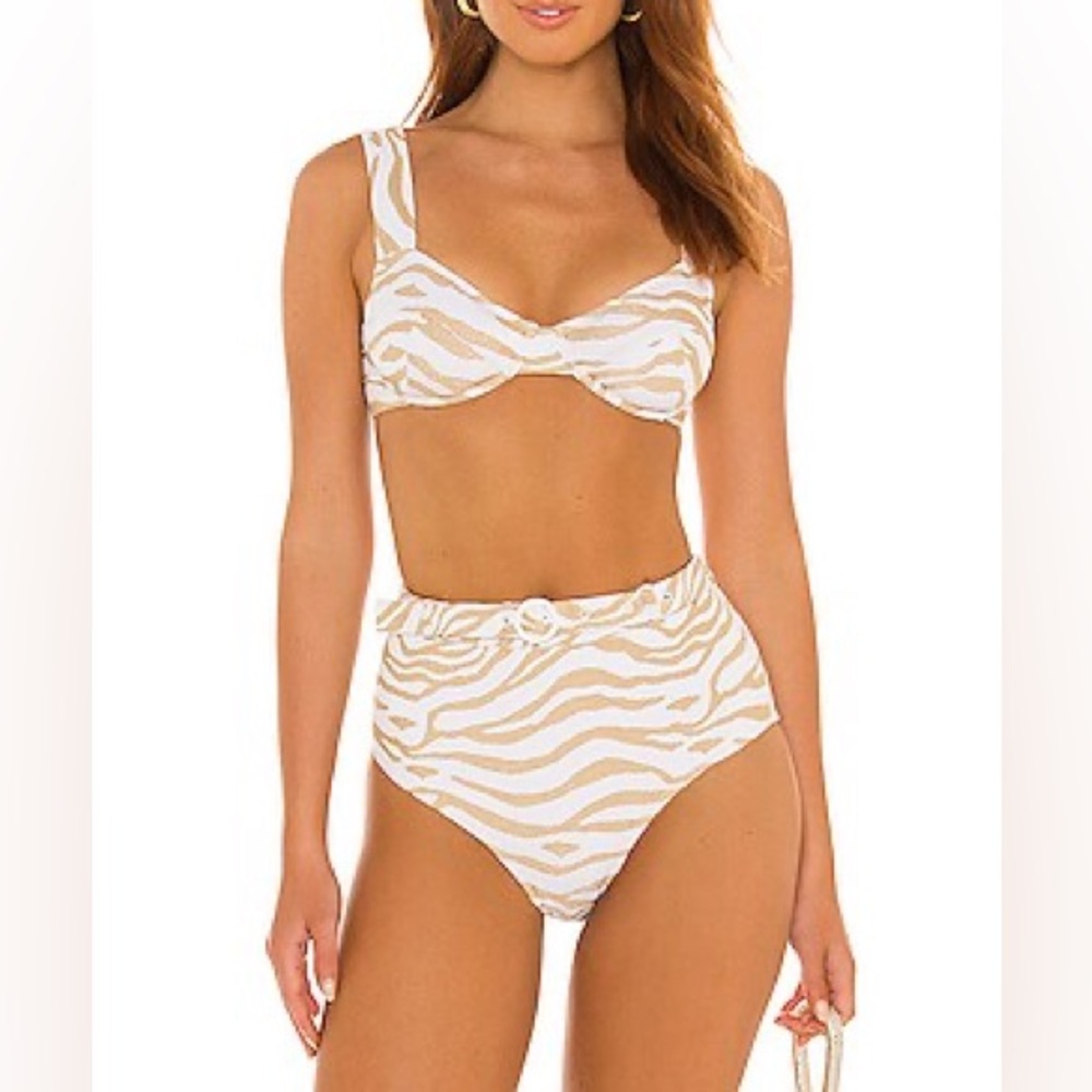 NWT SOLID & STRIPED X Sloane Stephens Jozy Bikini  in Gold Zebra L